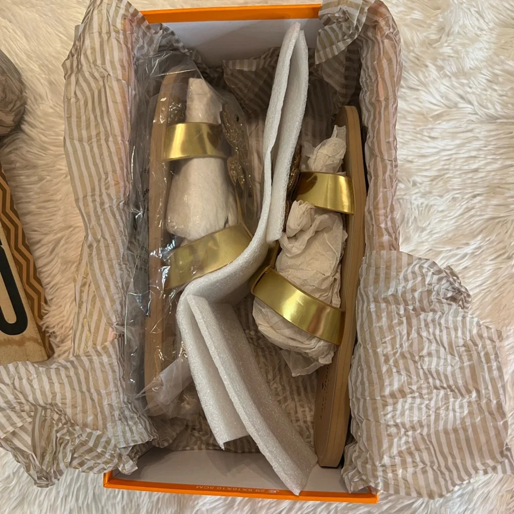 🎉HP🎉 Kate Spade Claire Gold Glitter Crab Sandal / Shoes - Picture 10 of 11